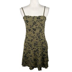 Whimsigoth Whimsical Goth Grunge Gorpcore Floral Olive & Black Dress Size Medium